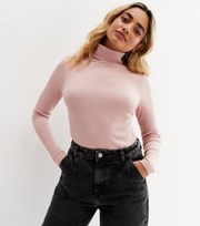New Look Petite Pink Ribbed Roll Neck Top